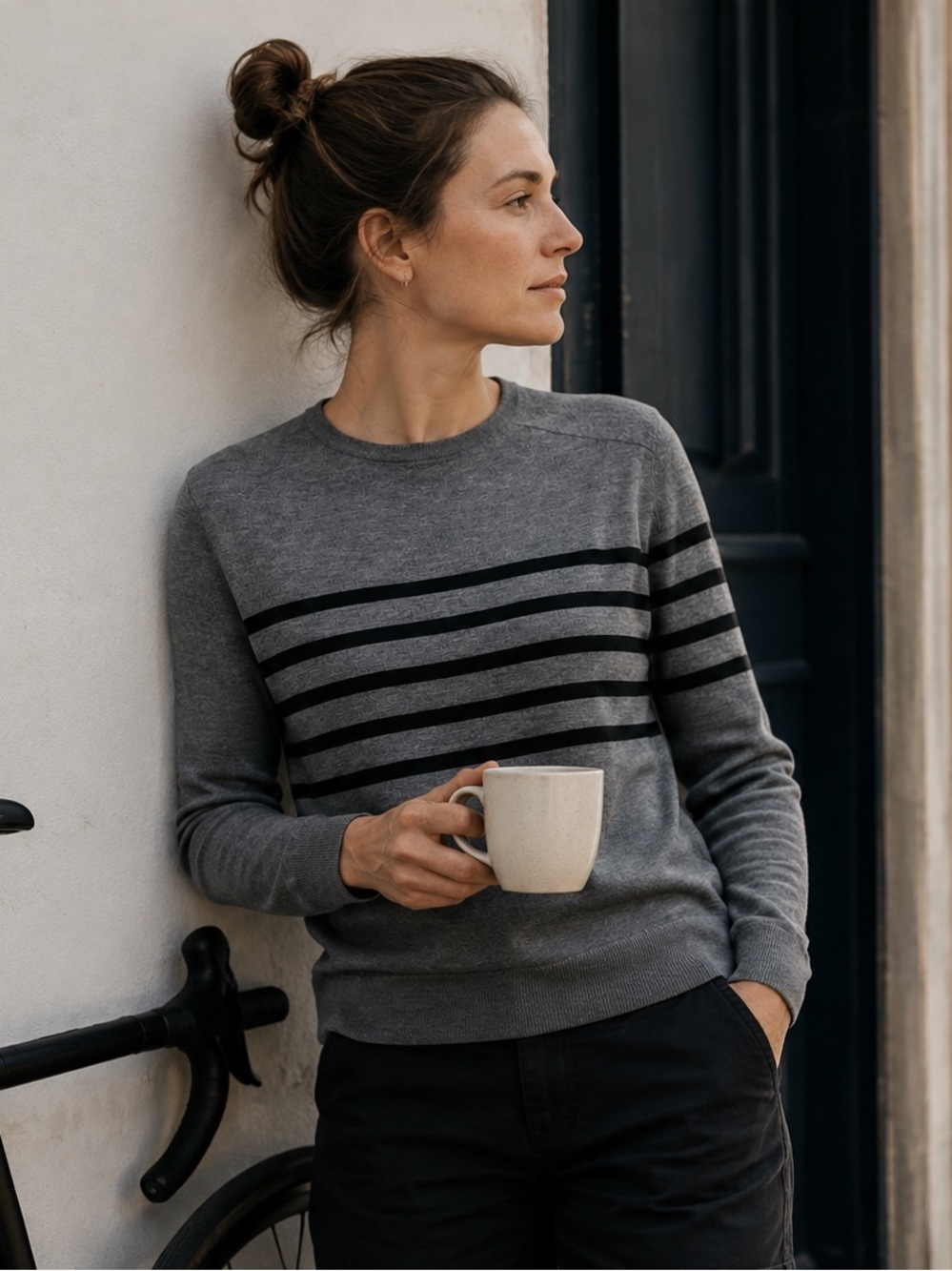 Rapha Women’s Breton Merino Wool Sweater Gray Black Medium